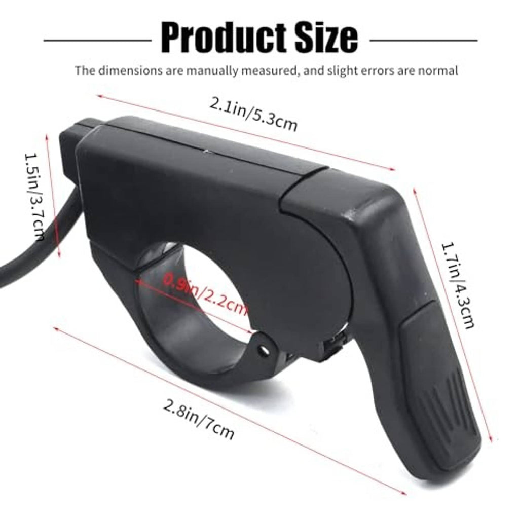 Black 22mm thumb throttle lever with mounting clamp and attached cable