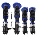 Blue coilover strut kit with four adjustable shock assemblies and springs