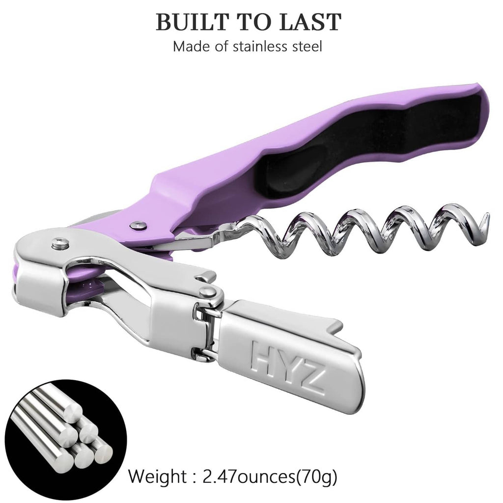 HYZ stainless steel waiter corkscrew with lilac handle and chrome body