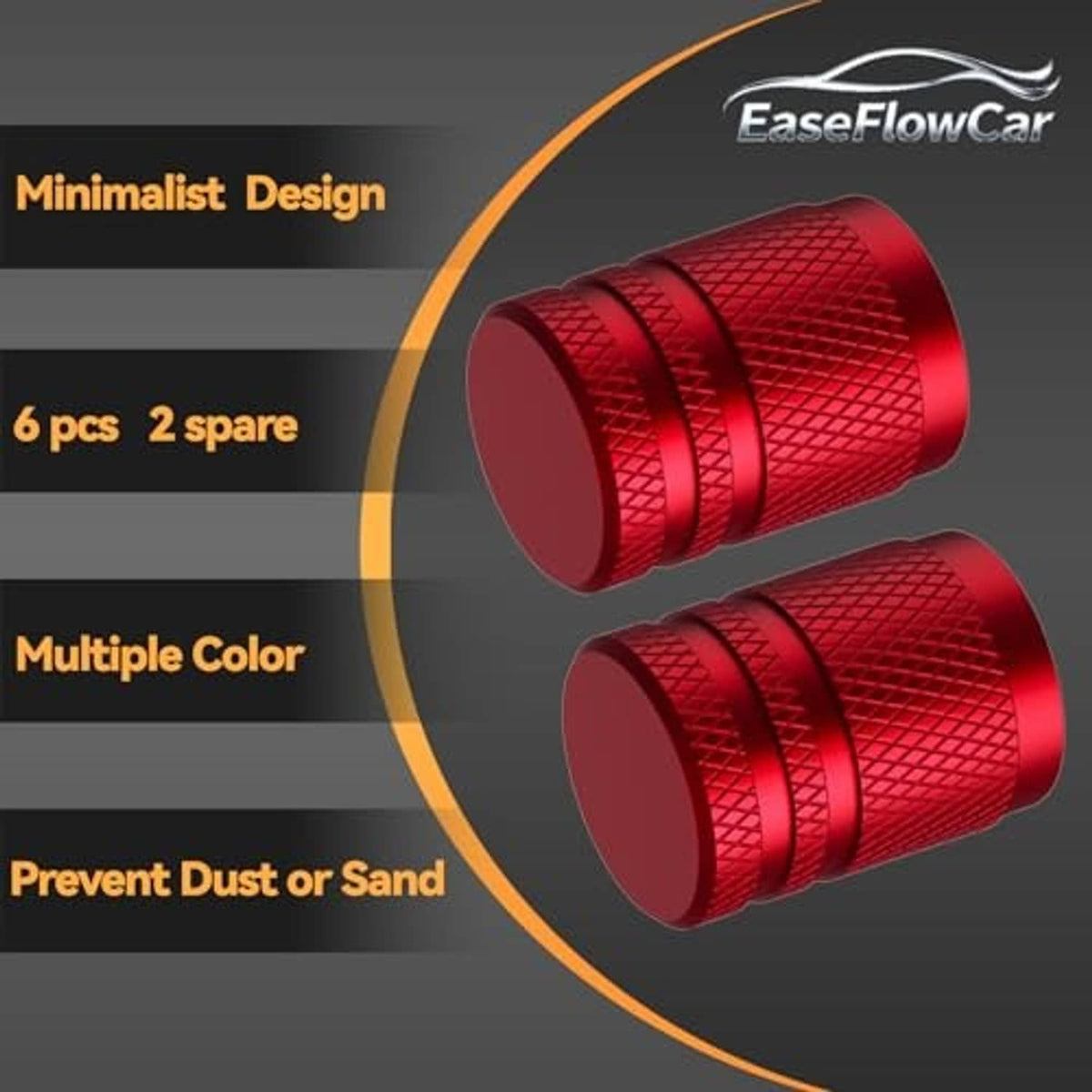 Two red metal tire valve stem caps with textured diamond pattern and protective top