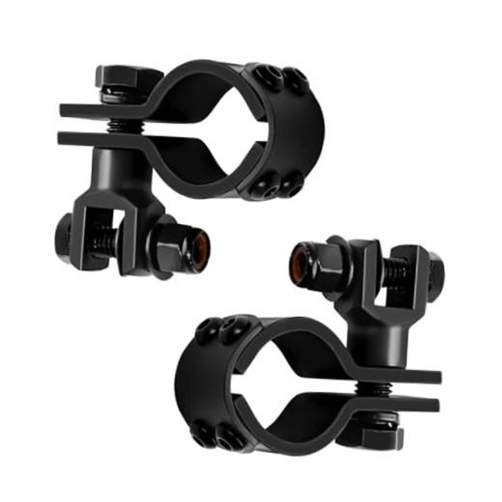 Black engine guard mount bracket with U clamp ring and bolt hardware