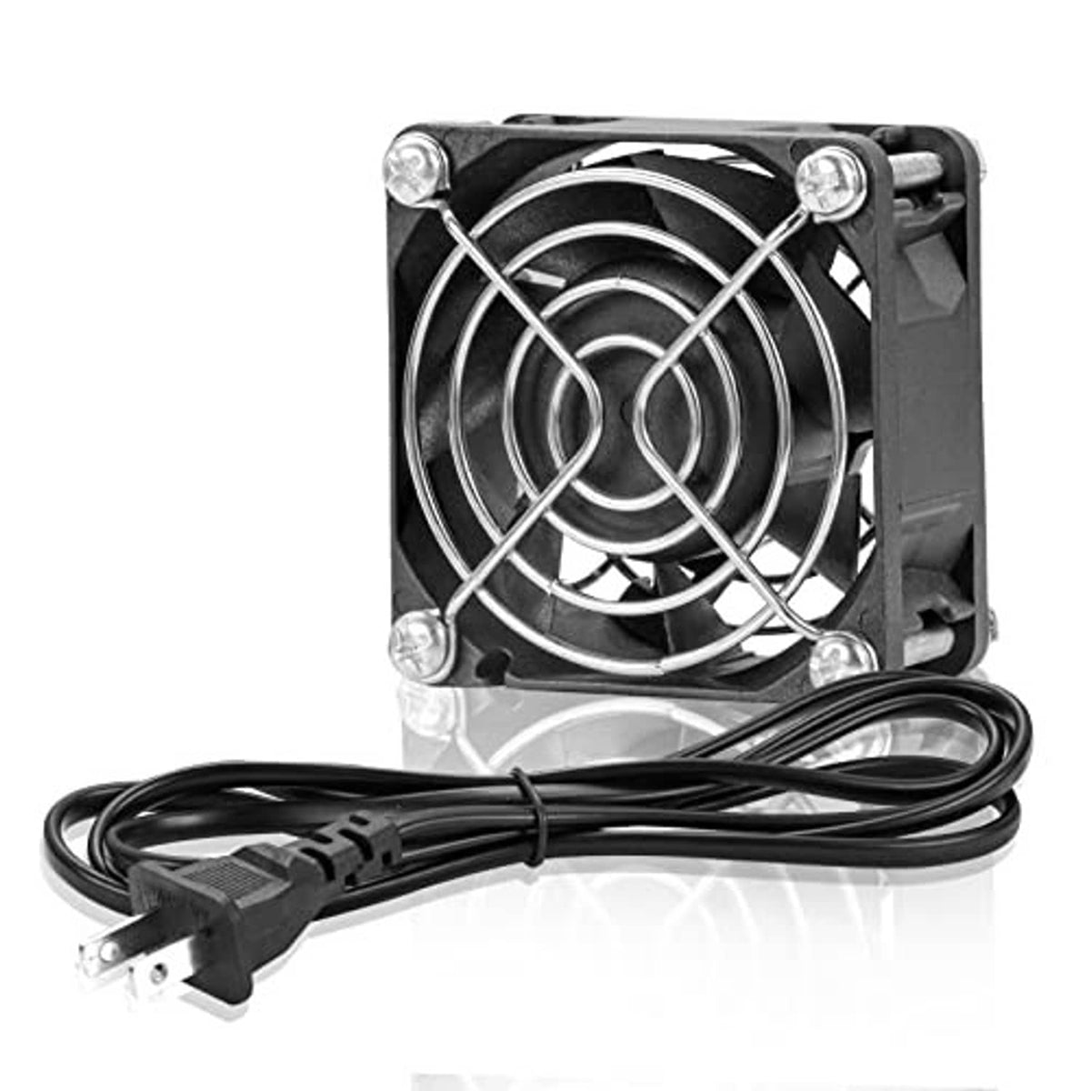 60mm EC cooling fan with black frame and power cord, front view