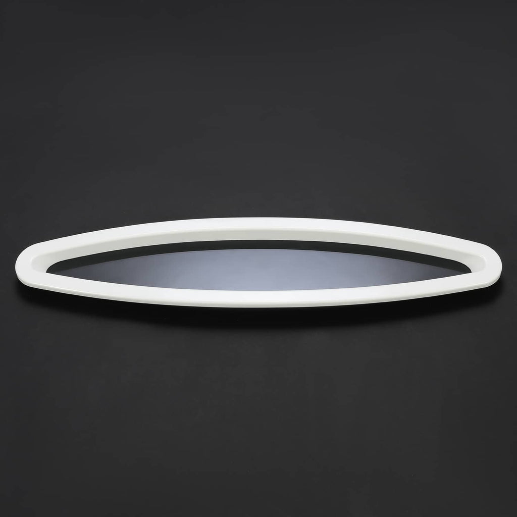 Oval boat window outer ring with white frame and tinted glass, thin profile view