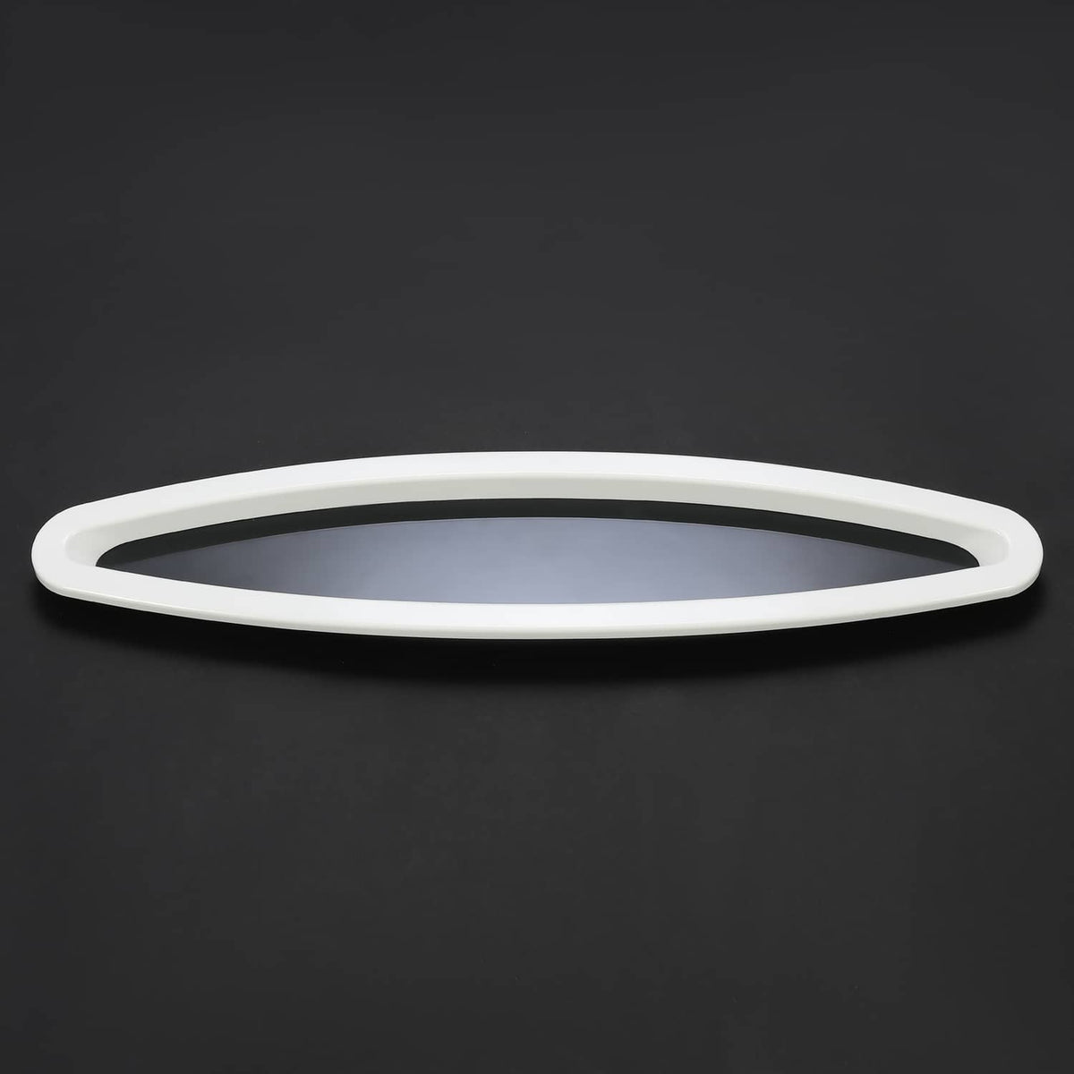 Oval boat window outer ring with white frame and tinted glass, thin profile view