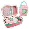 Pink silicone speaker cover with hard zip carrying case, mint trim, open view