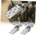 Metal bike foot peg clamp with perforated silver pedal plate and mounting bolts