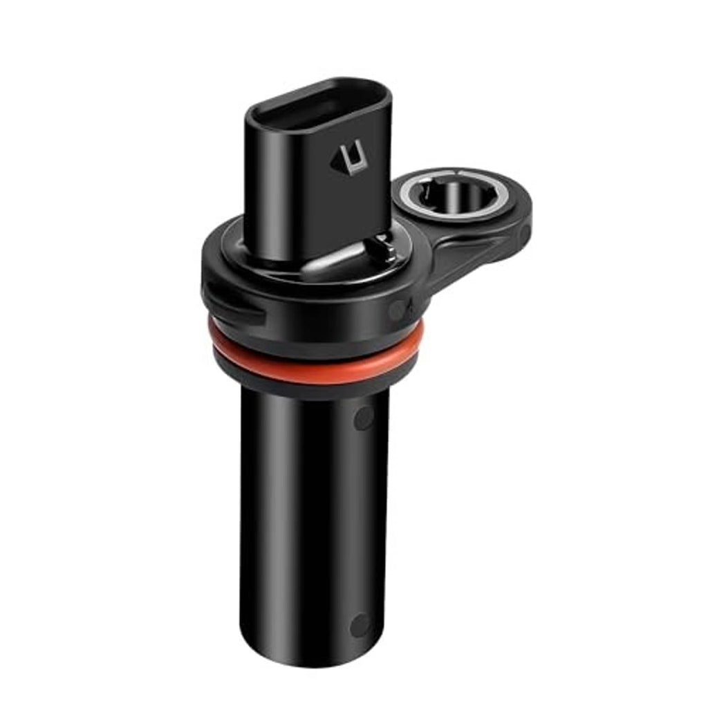 Crankshaft position sensor front view with black plastic housing and red seal
