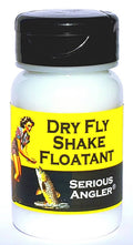 White floatant bottle with yellow DRY FLY SHAKE FLOATANT label and Serious Angler mark