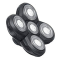 Five-pack electric razor replacement blades, five circular cutters in black housing