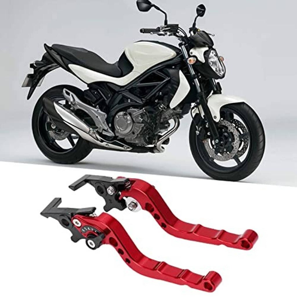Red CNC brake and clutch lever set with black folding levers and silver hardware, 2-pack