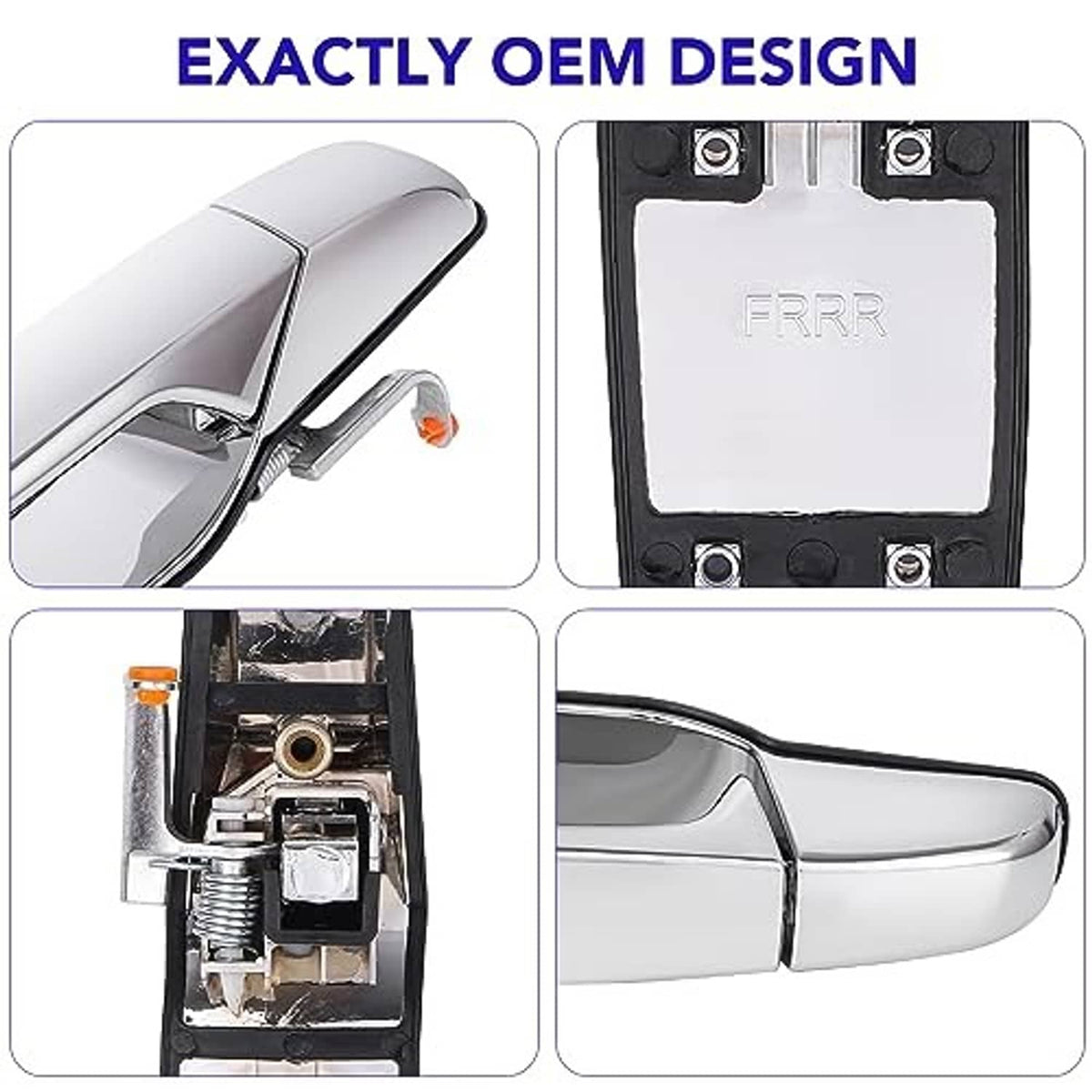 Chrome door handle replacement showing front handle and inside mounting plate