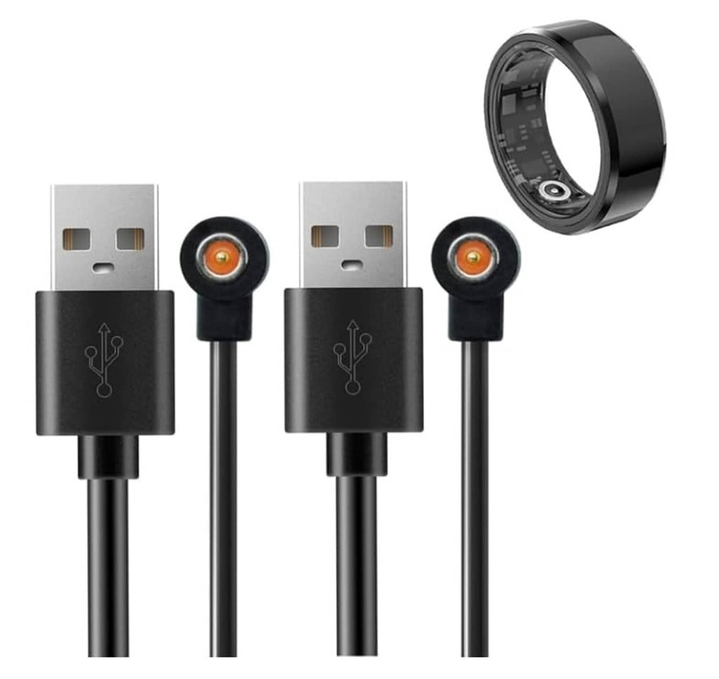 Set of black magnetic smart ring charger cables with USB-A connectors and charging pins