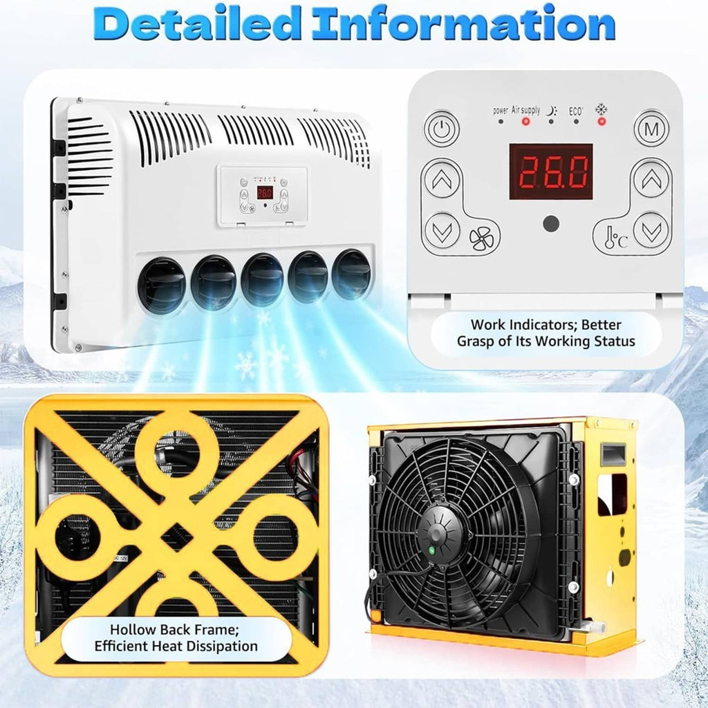 12V truck split air conditioner indoor unit, white case with control panel and circular vents