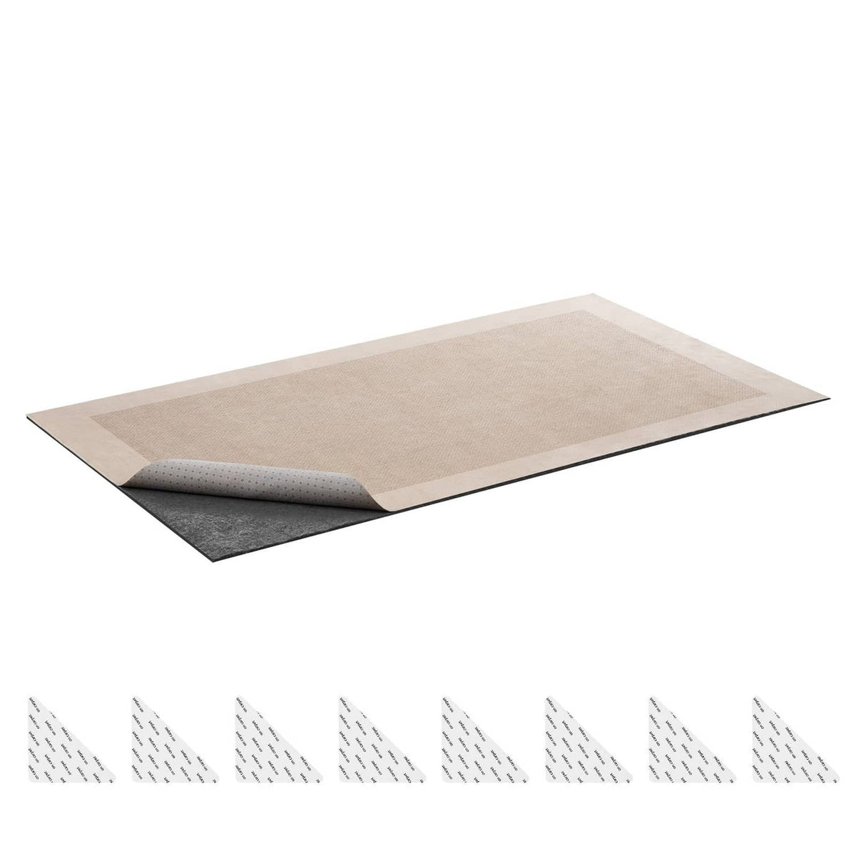 3x5 ft felt rug pad with rubber grip, beige top layer and gray backing
