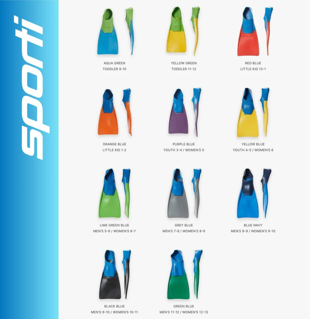 Sporti floating swim fin color options in multiple shades