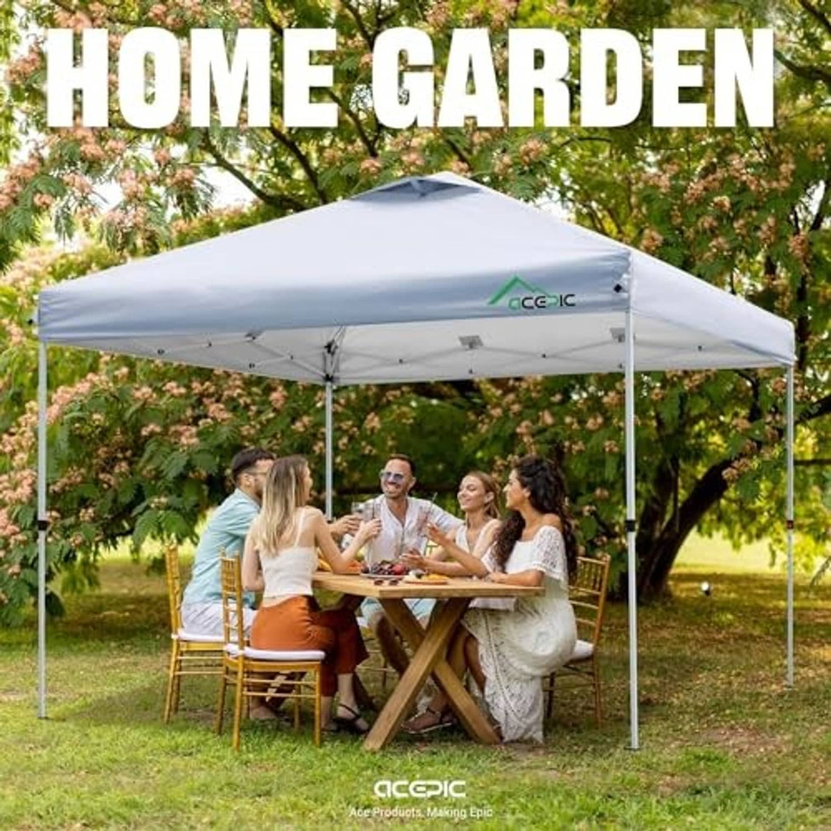 White pop-up canopy top replacement outdoors in a garden