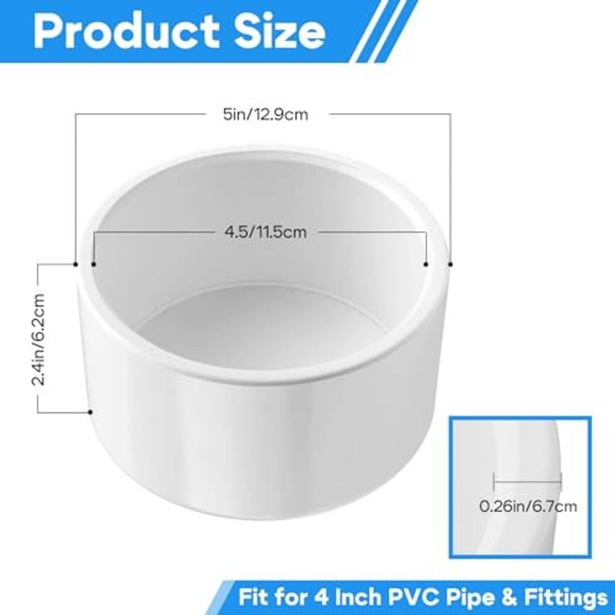 White PVC end cap plug showing open inside of the round 4-inch fitting