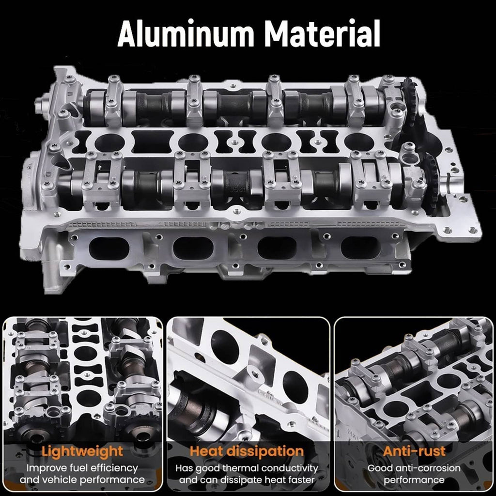 Aluminum alloy cylinder head with rocker assemblies, cylinder bores, and ports