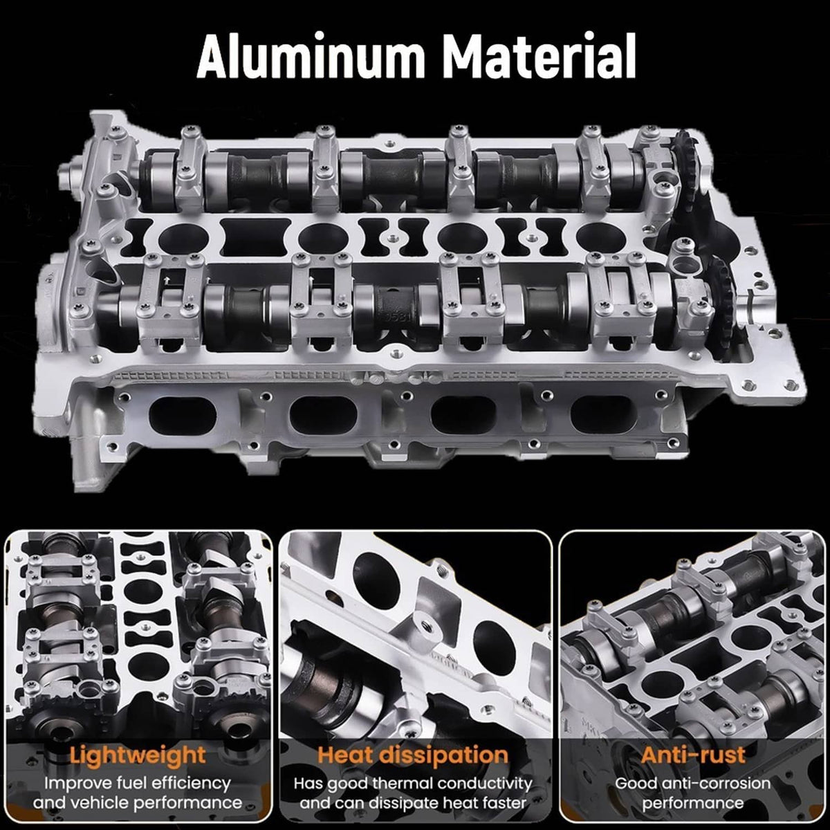 Aluminum alloy cylinder head with rocker assemblies, cylinder bores, and ports
