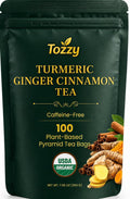 Turmeric ginger cinnamon tea pouch, Tozzy; USDA organic; 100 plant-based pyramid bags