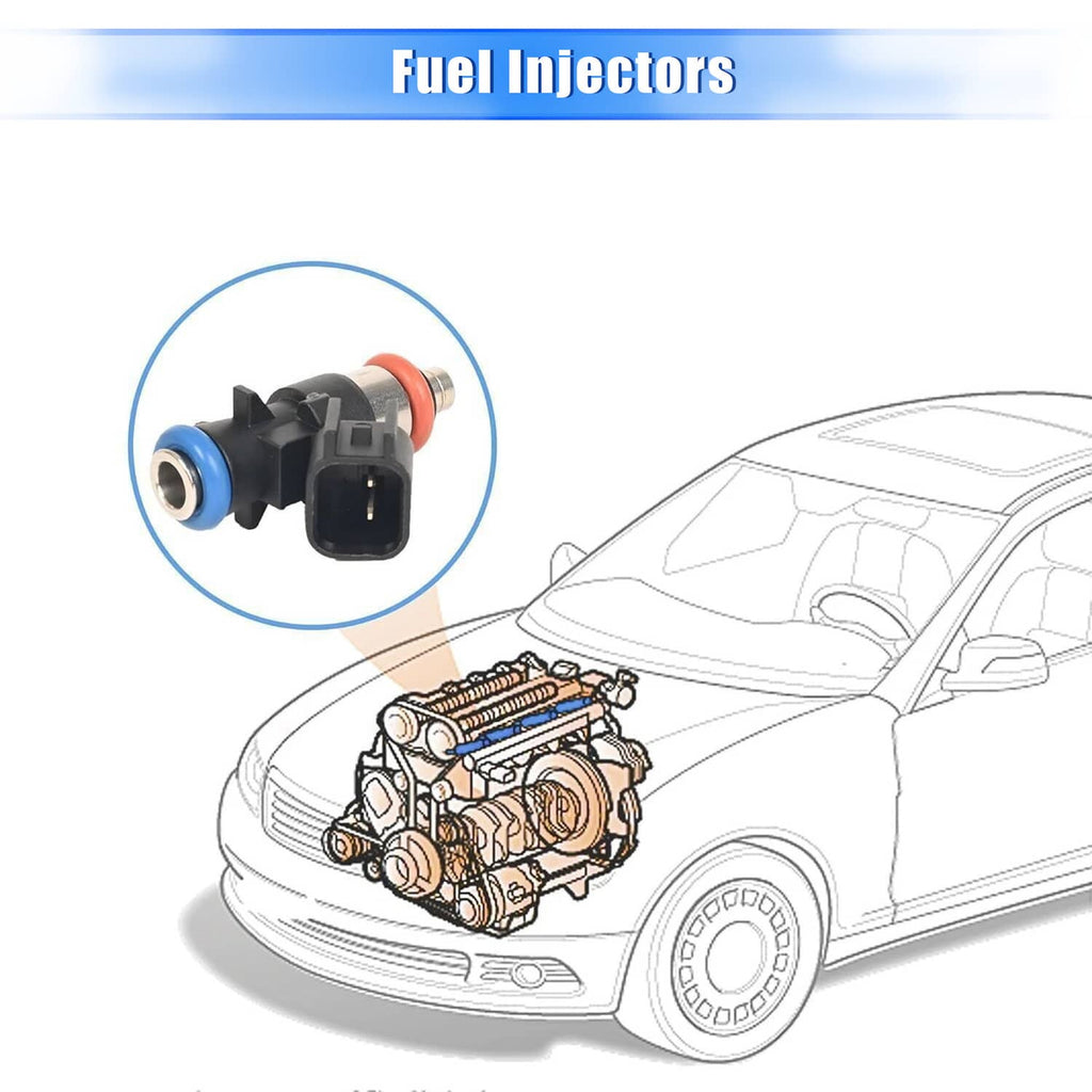 Fuel injectors diagram showing an individual injector and engine layout