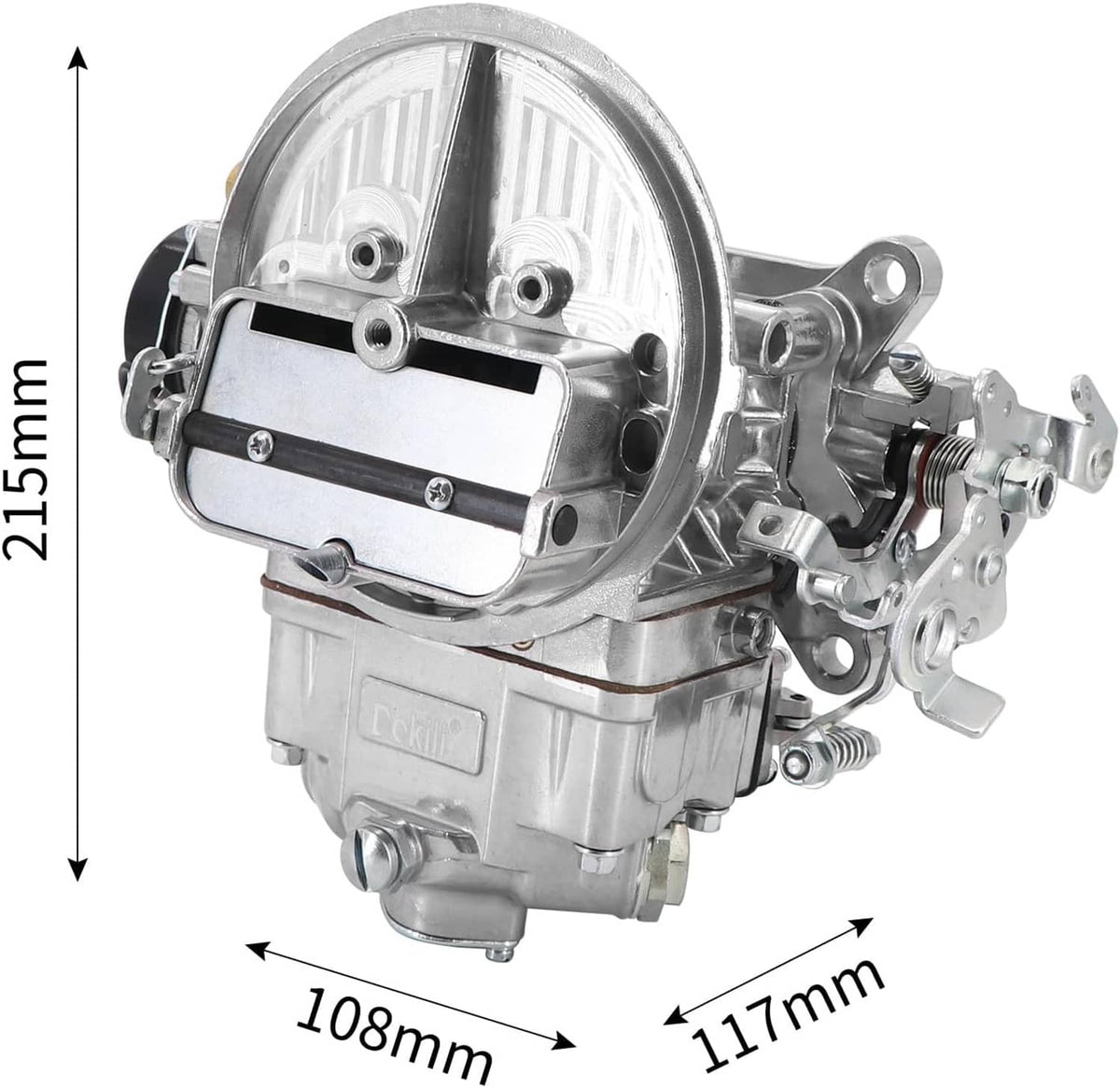 2-barrel carburetor front view, chrome air horn and electric choke housing