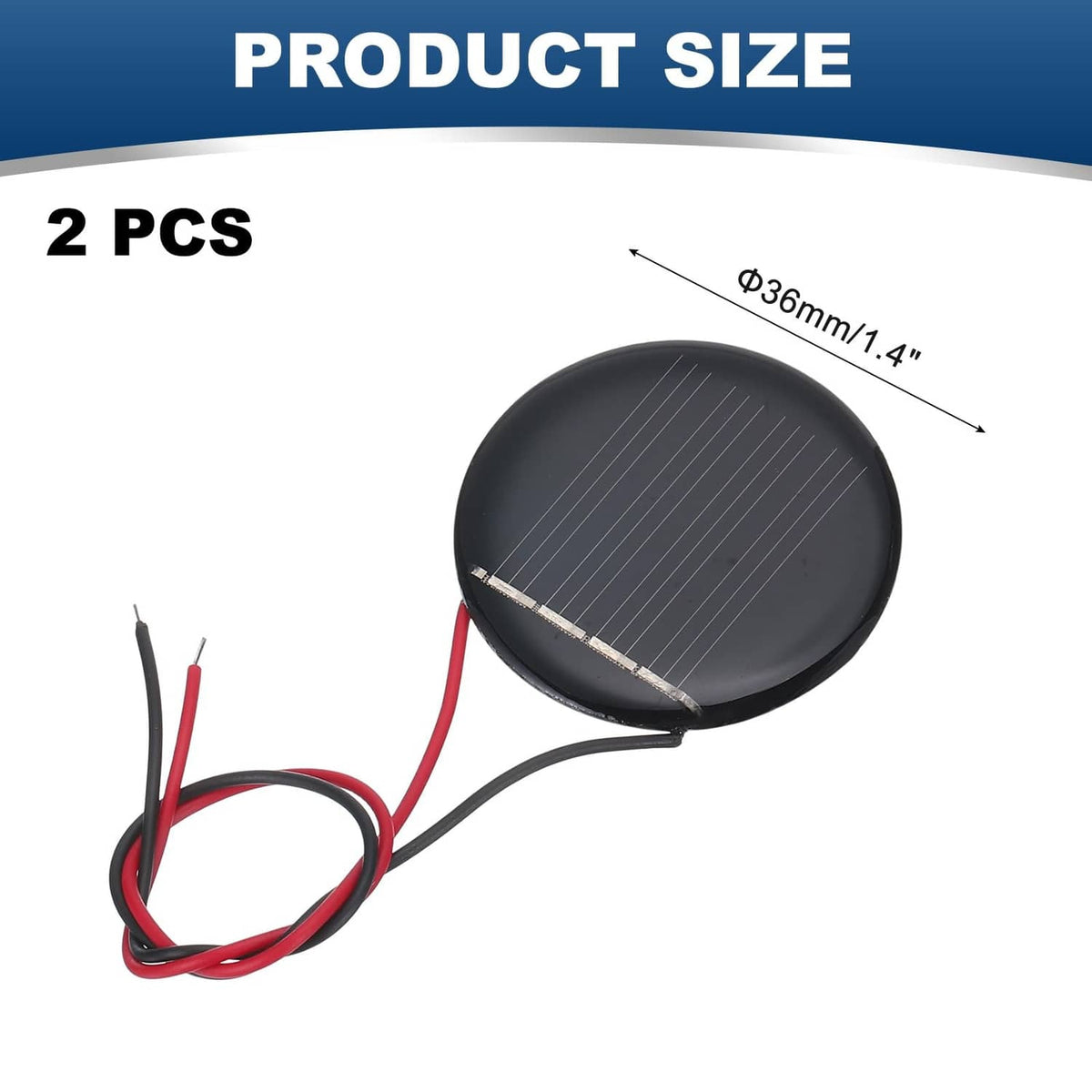 Set of 2 mini round black solar panels with red and black wiring leads