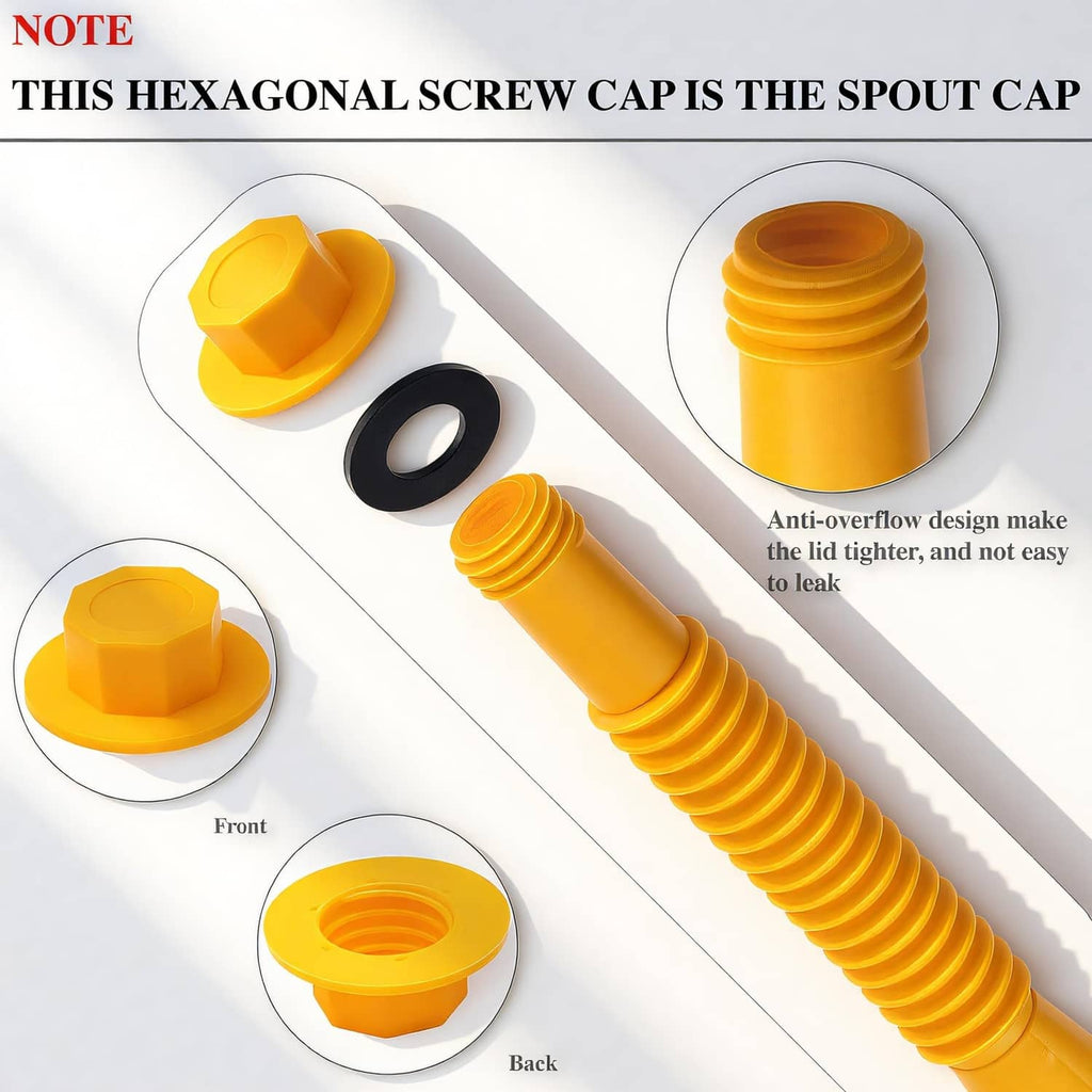 Yellow hexagonal spout cap with black rubber sealing gasket for gas can vent replacement