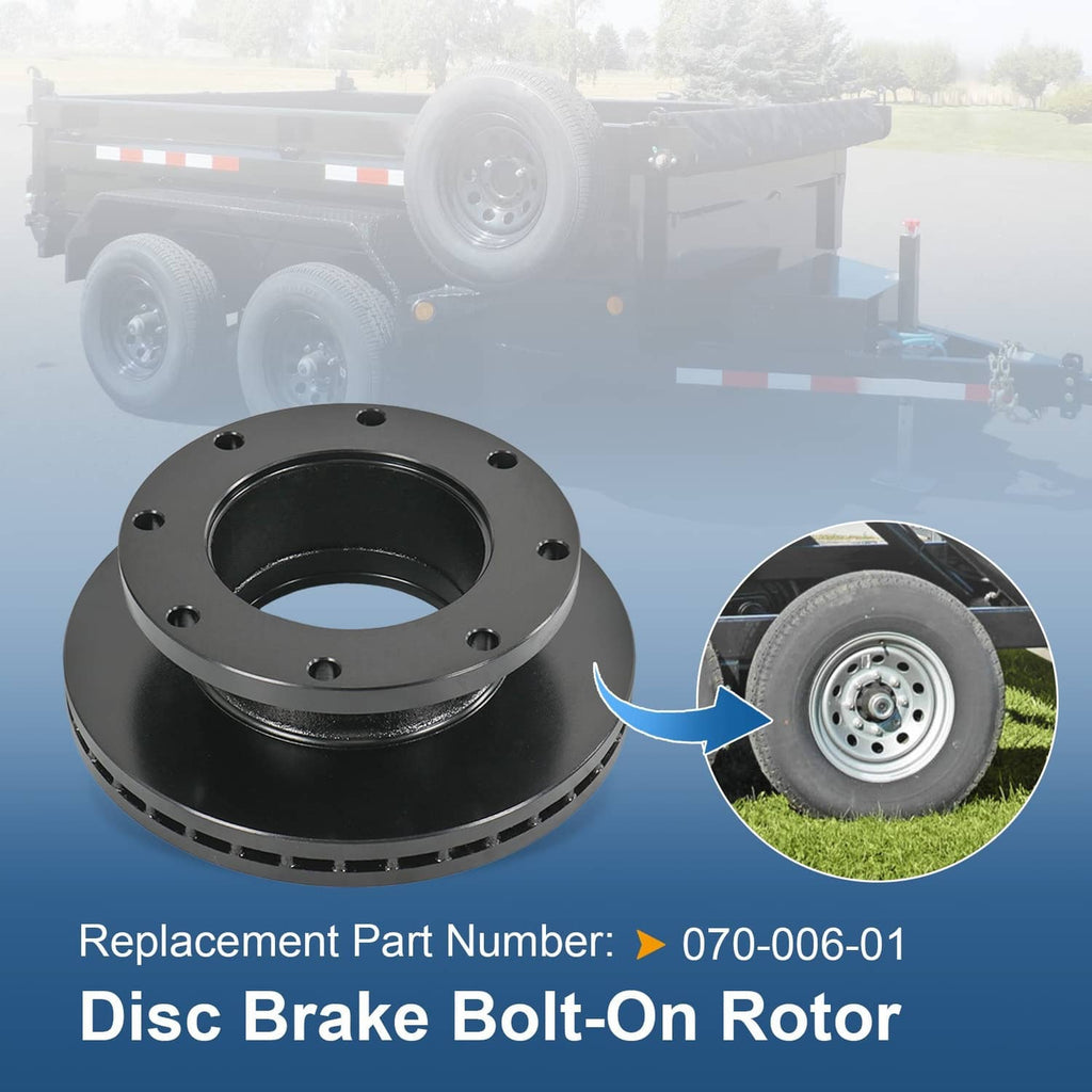 Black vented disc brake bolt-on rotor with bolt holes and slotted braking surface