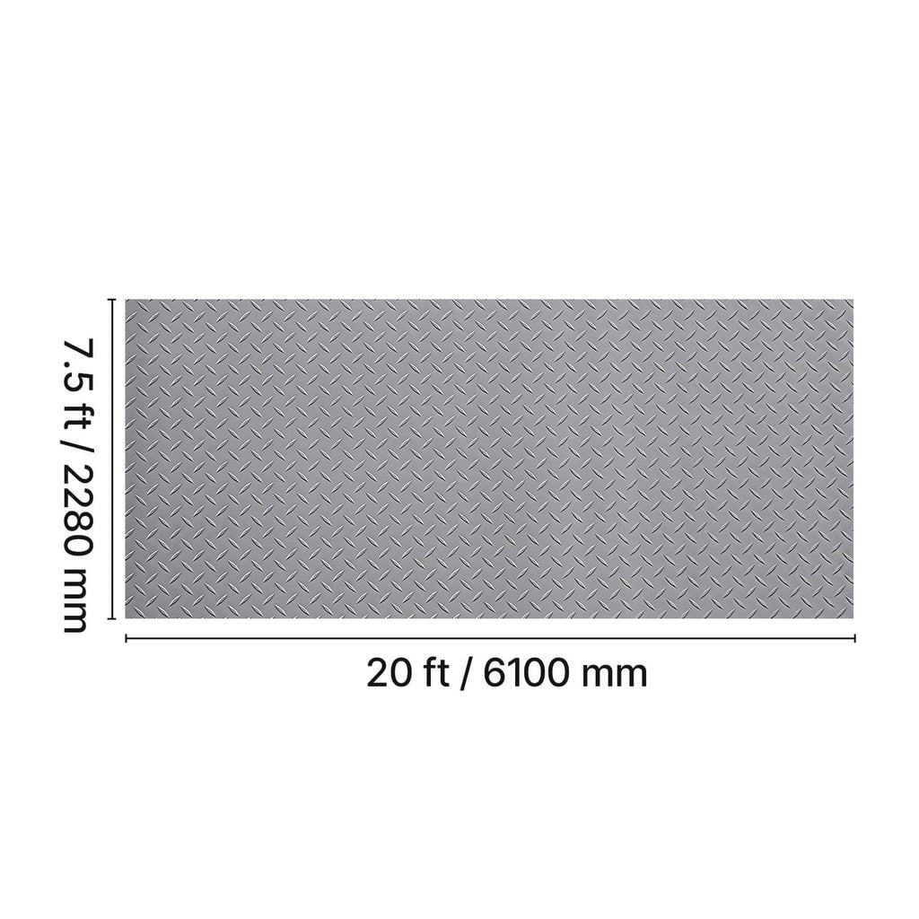 Silver gray PVC diamond-plate garage floor mat rectangle with raised textured pattern.