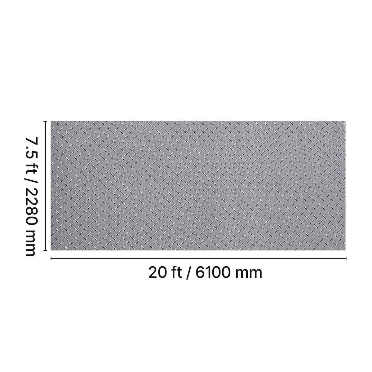 Silver gray PVC diamond-plate garage floor mat rectangle with raised textured pattern.