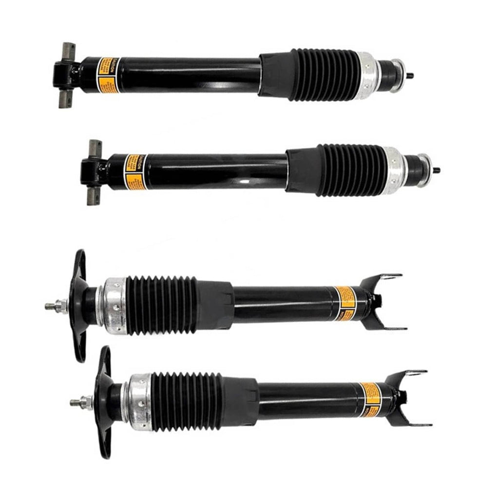 Magnetic shock absorbers set shown from multiple angles, black with red-yellow labels