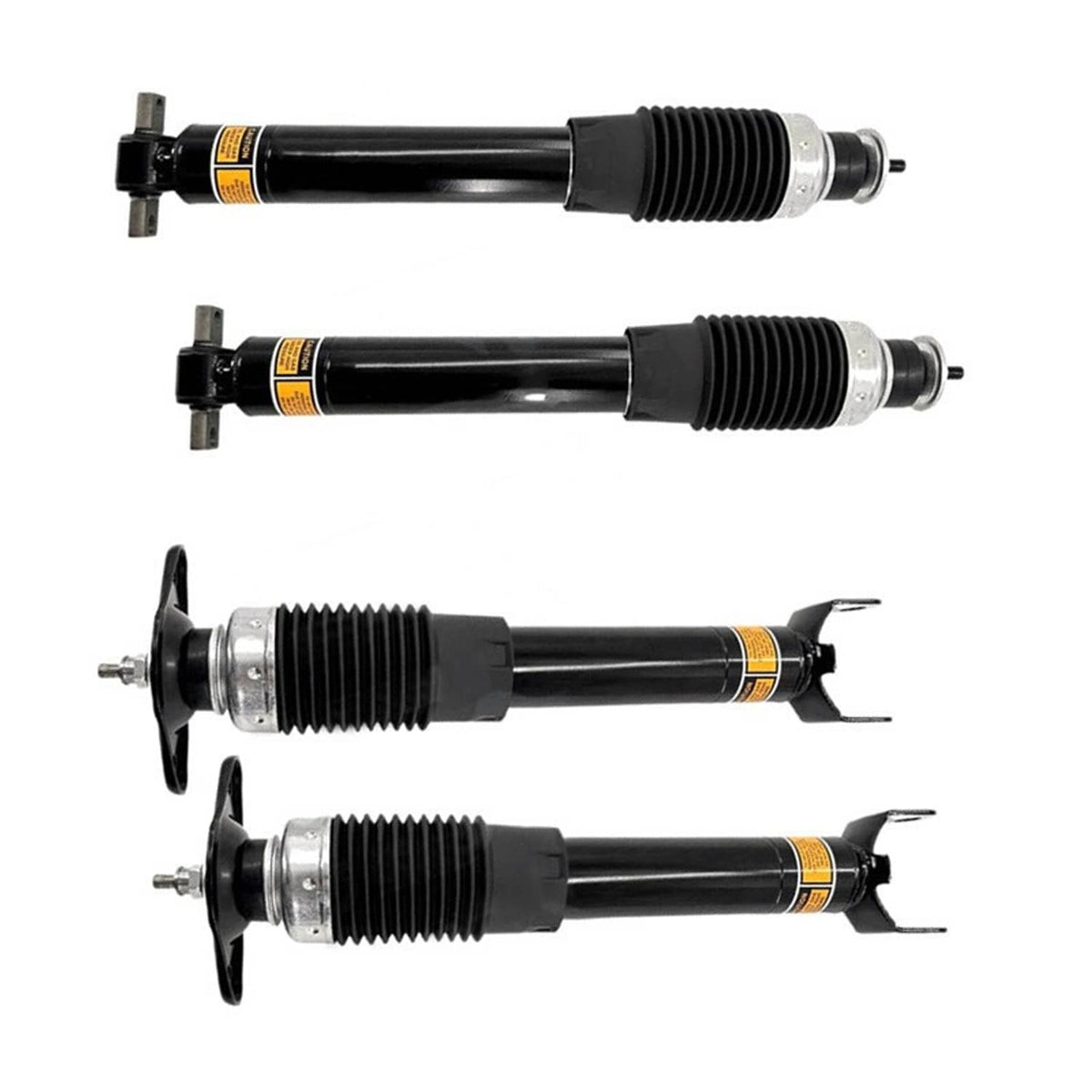 Magnetic shock absorbers set shown from multiple angles, black with red-yellow labels
