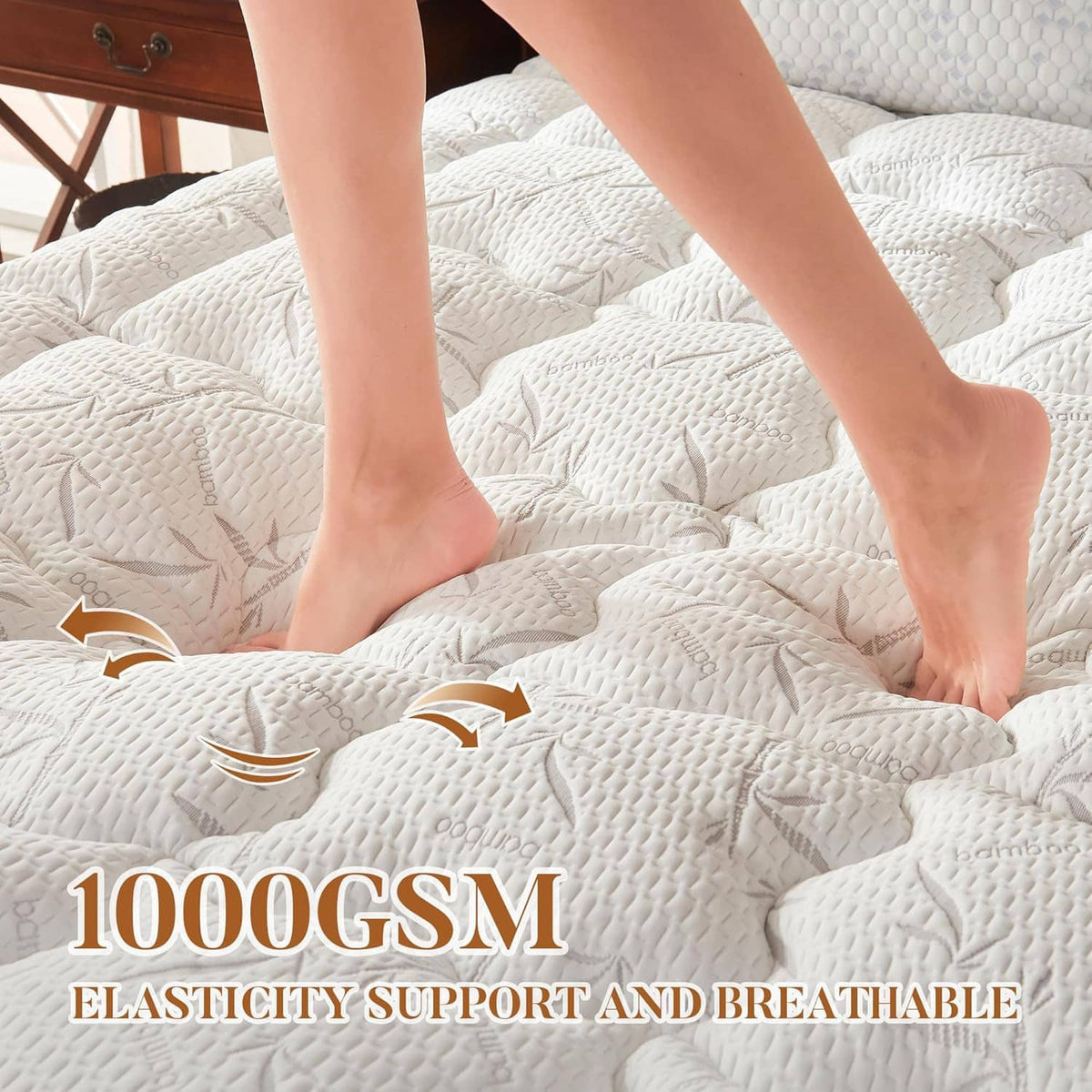 White quilted king-size mattress topper with plush cushioning surface