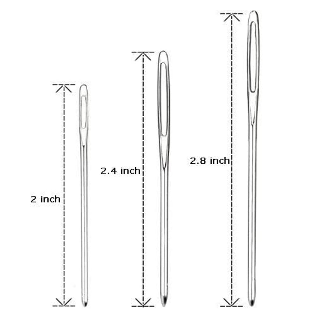 Blunt yarn needles with large eye size guide: 2.0, 2.4, and 2.8 inch lengths