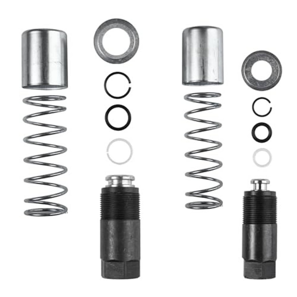Jack piston plunger kit components: chrome cylinders, coil springs, black sleeves and rings