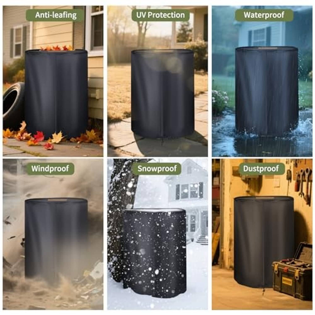 Black tire storage cover with waterproof fabric and top drawstring closure