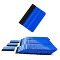 Blue flexible plastic squeegee with black felt edge, ribbed blade for vinyl smoothing