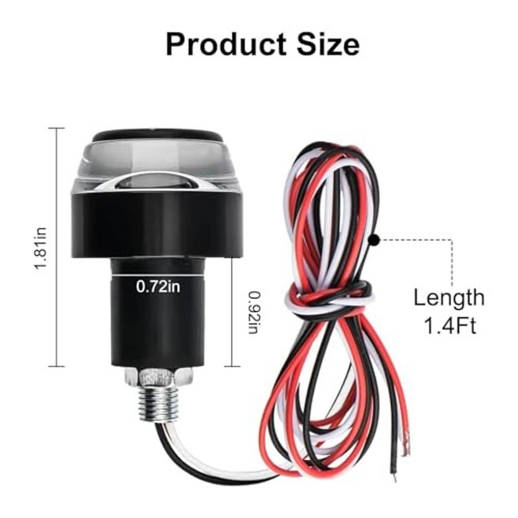Compact motorcycle LED turn signal light with black housing, threaded base, and wire harness