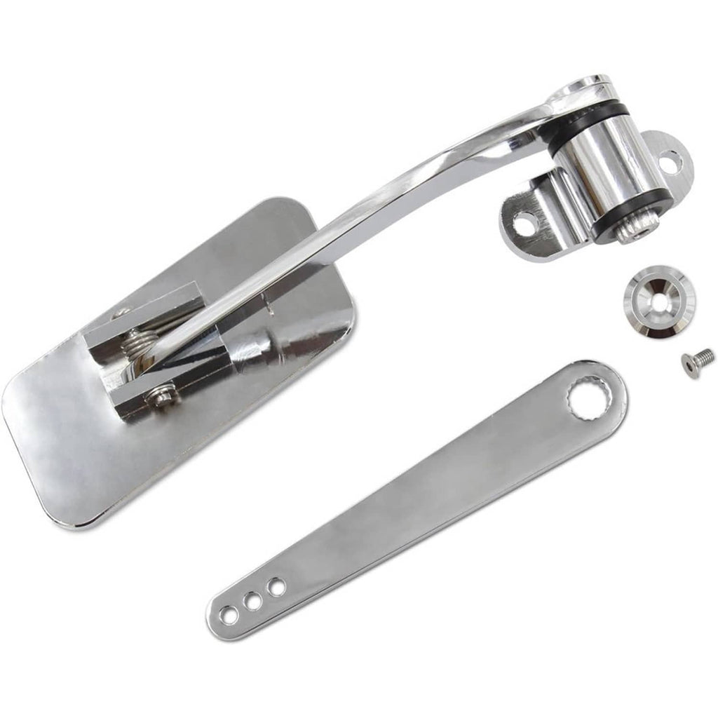 Polished aluminum gas pedal parts set with bracket, linkage, and mounting hardware