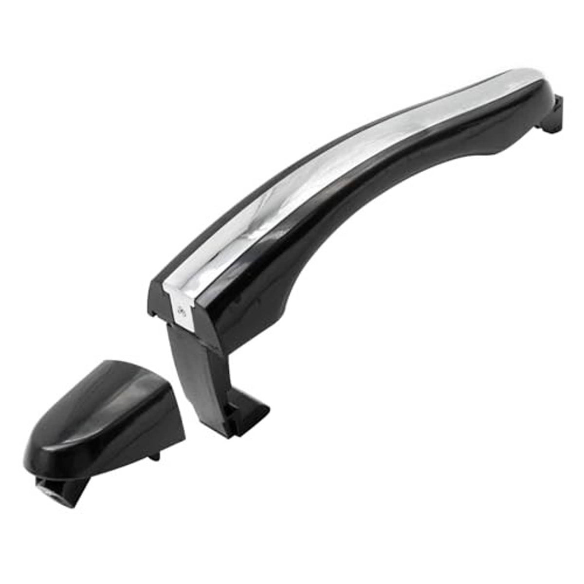 Front right exterior door handle, black with chrome top and mounting base