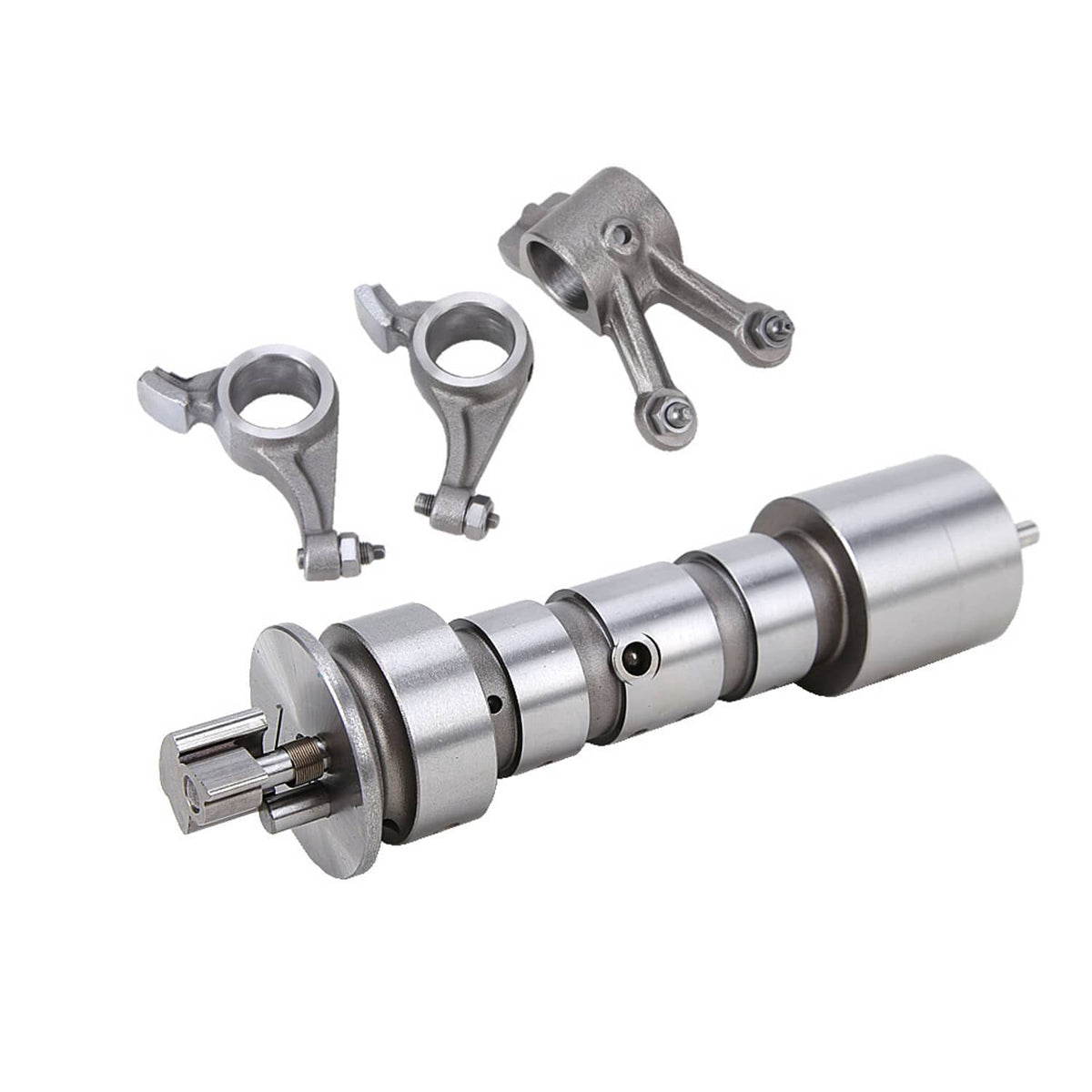 Camshaft with rocker arm parts and metal lever assemblies