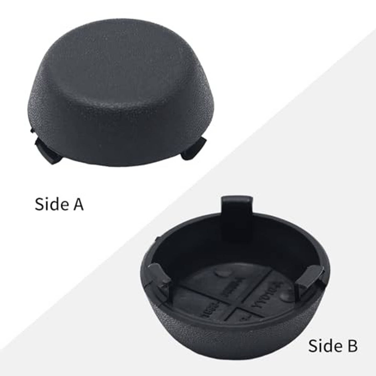 Rear bumper dome caps, Side A and Side B shown with open mounting cavity