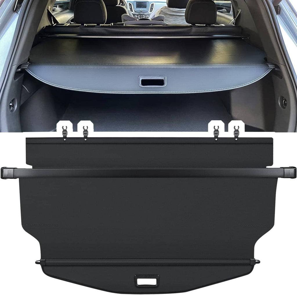 Black retractable rear trunk cargo cover installed across cargo opening