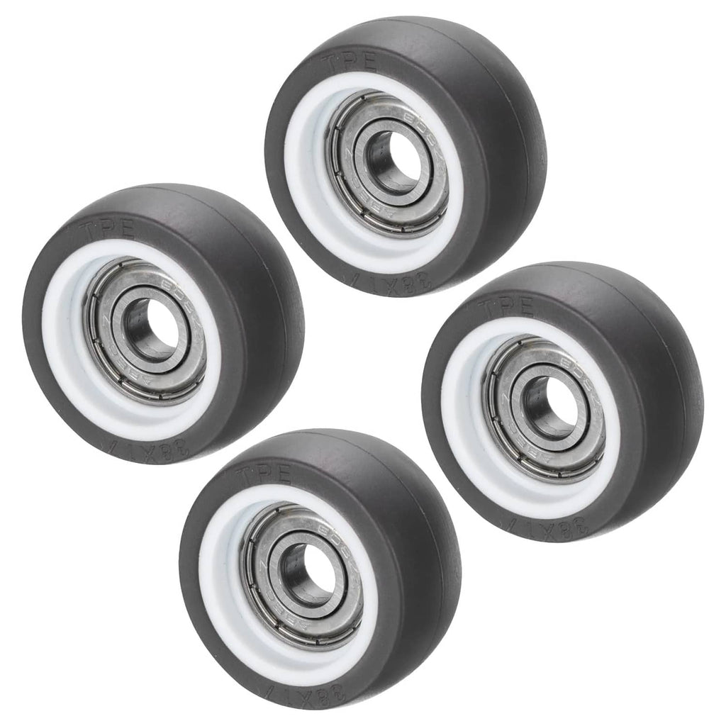 Black TPE pulley wheels with steel bearings, 4-pack set