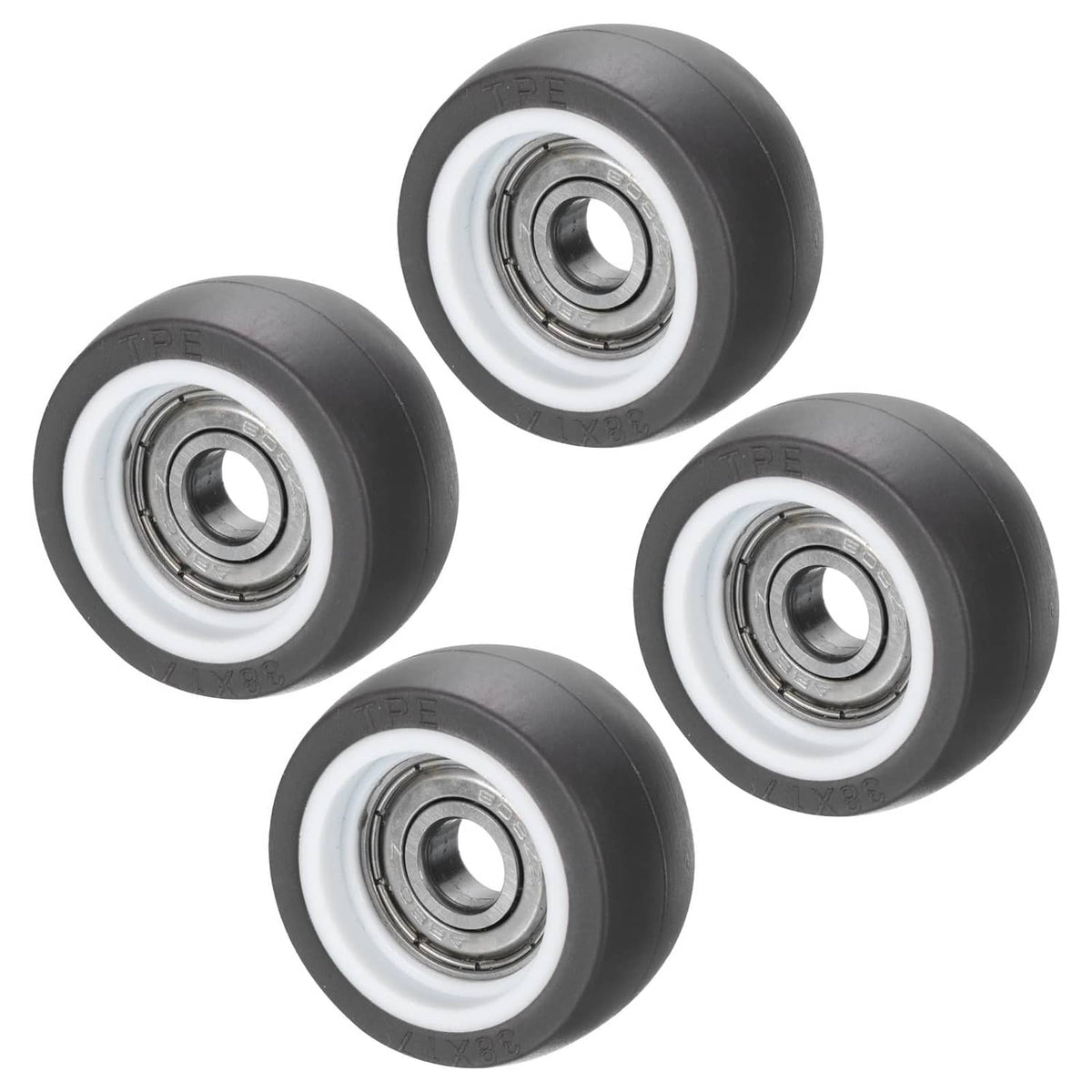 Black TPE pulley wheels with steel bearings, 4-pack set
