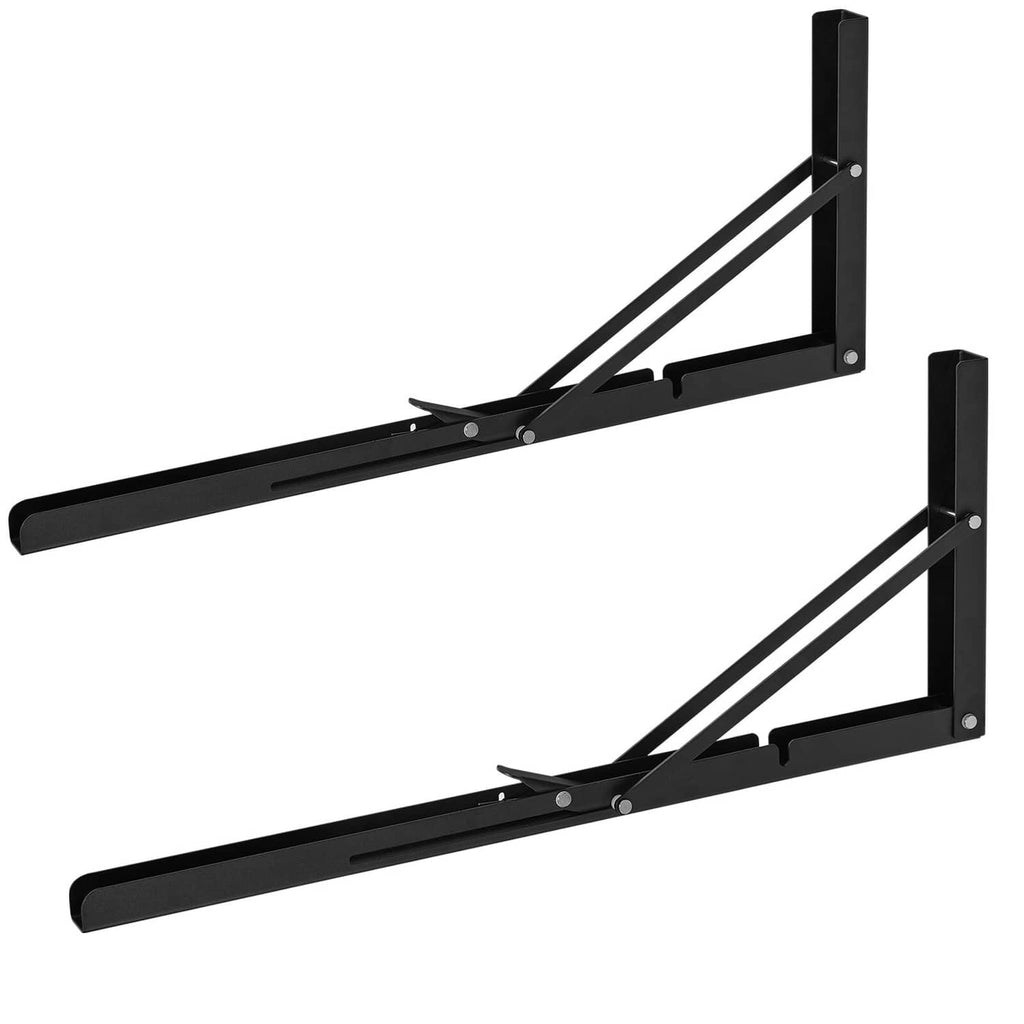Pair of foldable floating shelf brackets, black metal with mounting plates