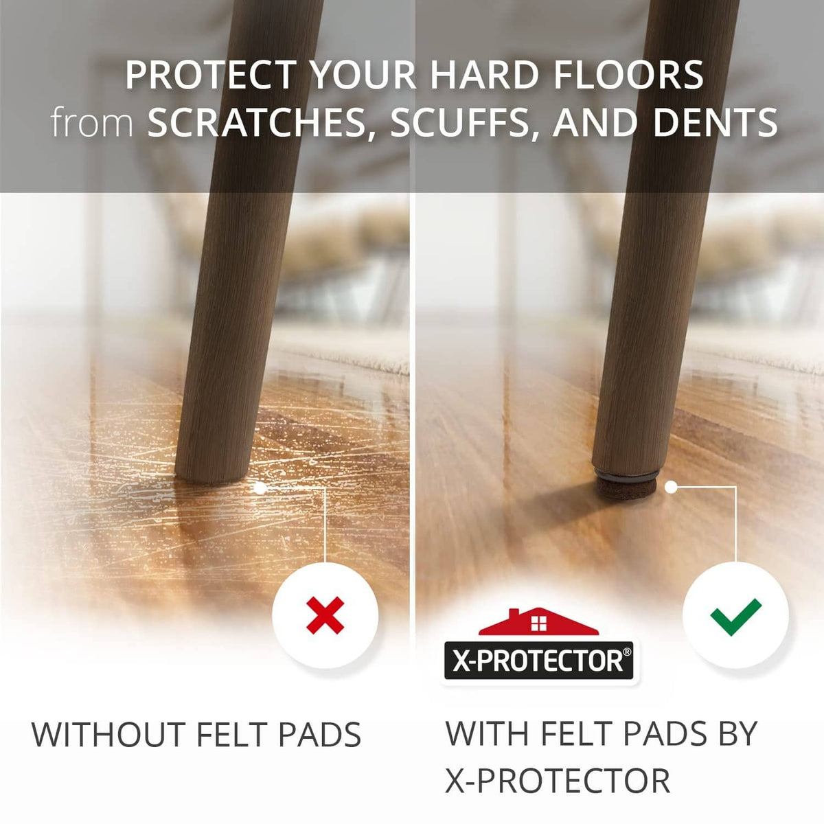 Brown felt pad for furniture legs with screw base to reduce floor scratches