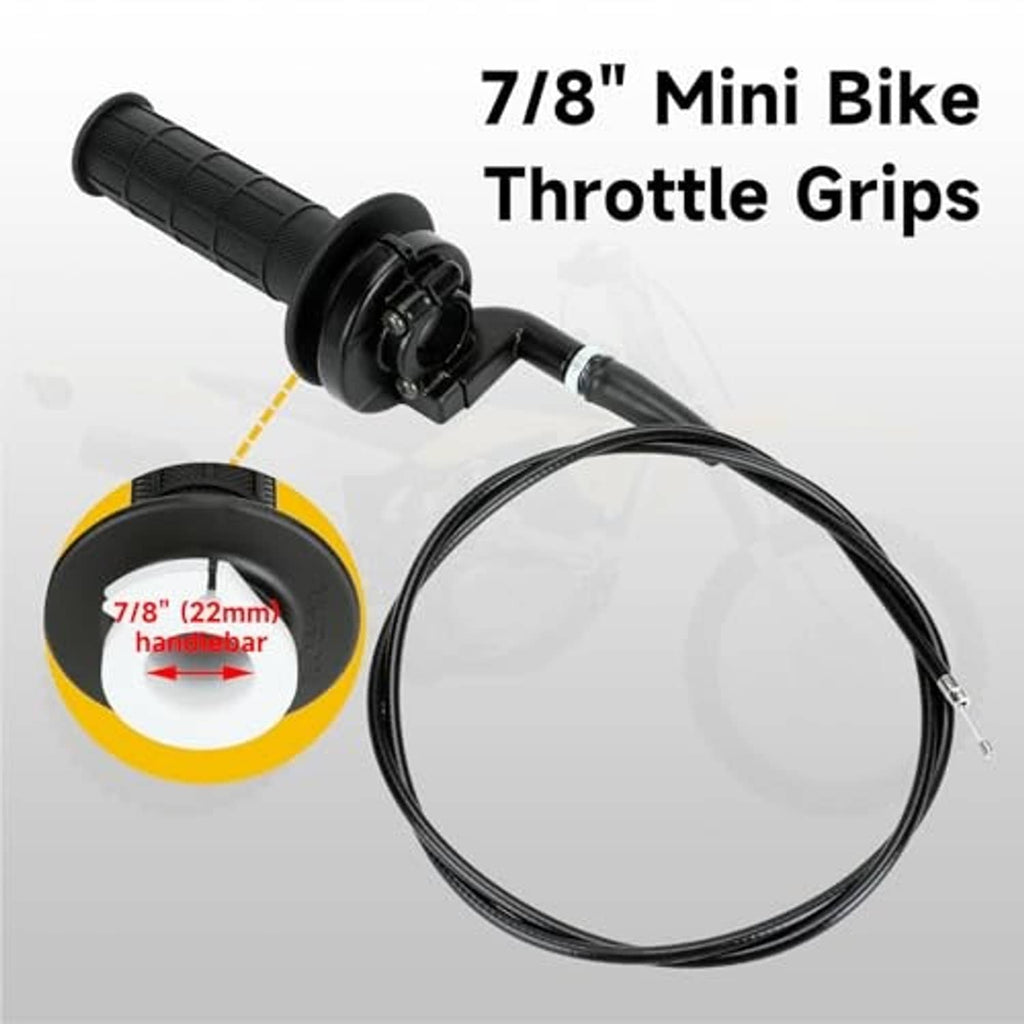 Black 7/8 mini bike throttle grips with twist housing and cable