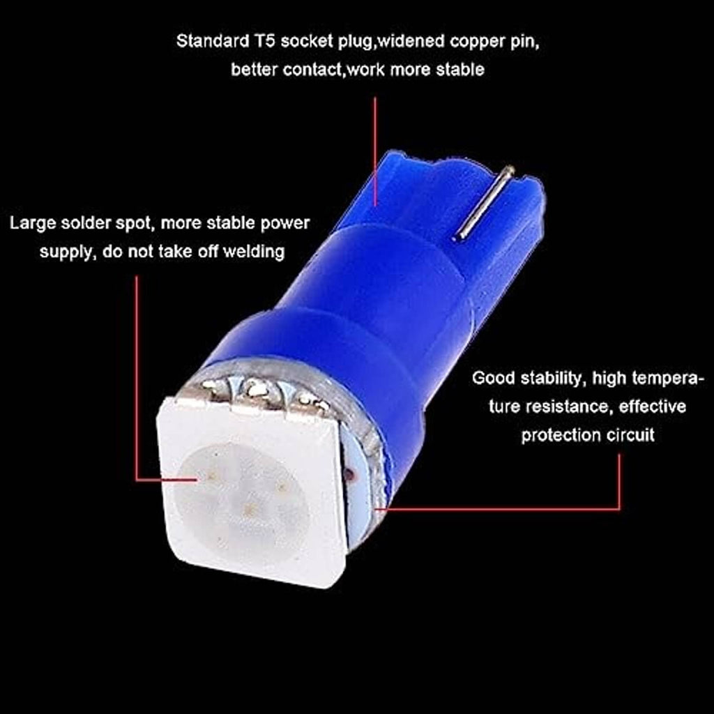 Blue T5 wedge LED bulb with clear white lens and two pin metal connector